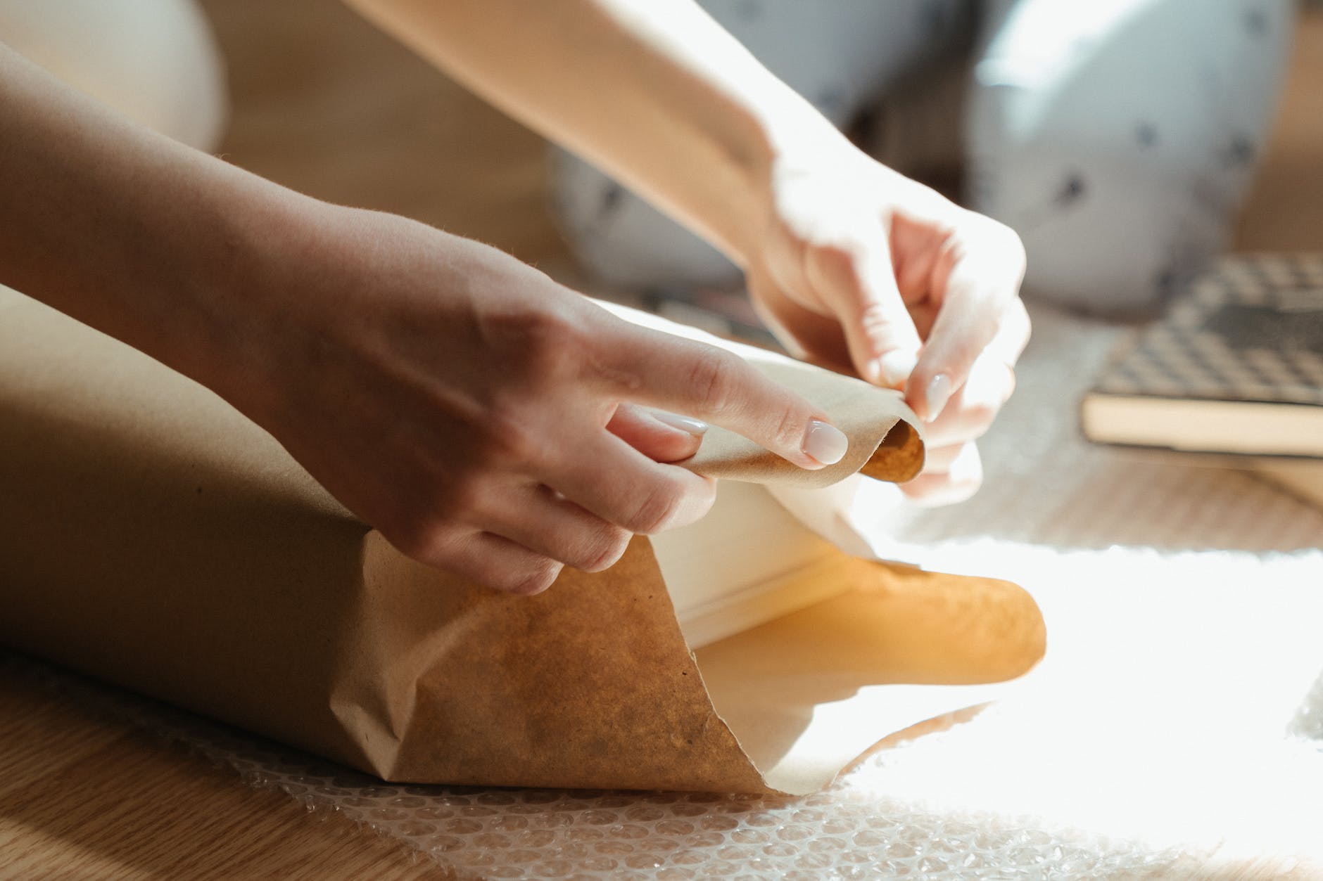 person holding brown paper bag